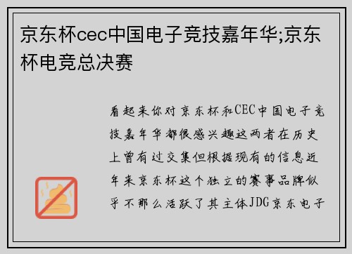 京东杯cec中国电子竞技嘉年华;京东杯电竞总决赛